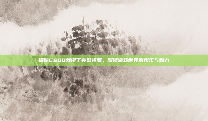 探秘CSGO我傻了完整视频，解锁游戏世界的欢乐与魅力