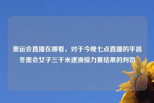 奥运会直播在哪看,对于今晚七点直播的平昌冬奥会女子三千米速滑接力赛结果的判罚