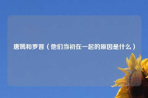 唐嫣和罗晋（他们当初在一起的原因是什么）